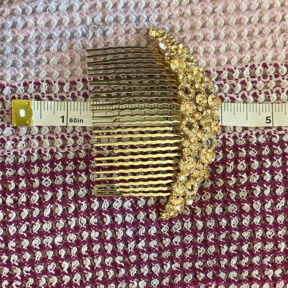 New! Gold Hair Clip Comb Peach Rhinestones - Picture 8 of 11